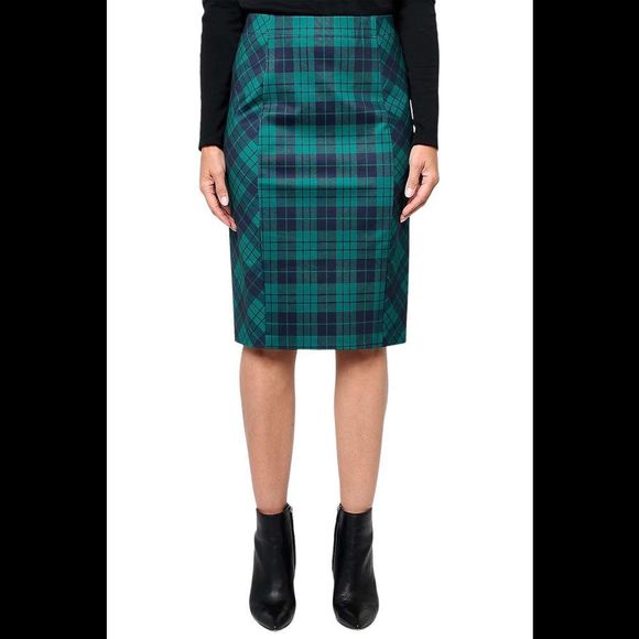 Susan Graver Reg Printed Ponte Knit Pull-On Pencil Skirt Emerald/Navy - Regular - Picture 1 of 2